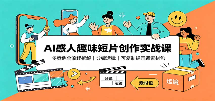 AI感人趣味短片创作实战课：多案例全流程拆解，分镜运镜，可复制提示词素材包-知创网