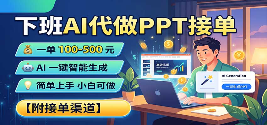下班AI代做PPT接单,一单100-500,AI一键生成,小白也能做,附接单渠道-知创网