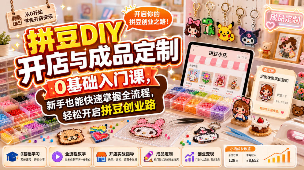 拼豆DIY开店与成品定制0基础入门课,新手也能快速掌握全流程,轻松开启拼豆创业路-知创网