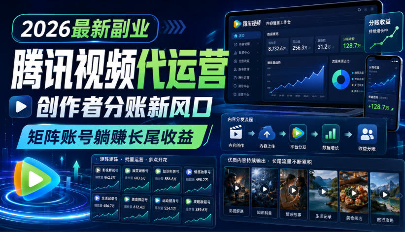 2026最新副业之腾讯视频代运营:创作者分账新风口,矩阵账号躺賺长尾收益【揭秘】-知创网