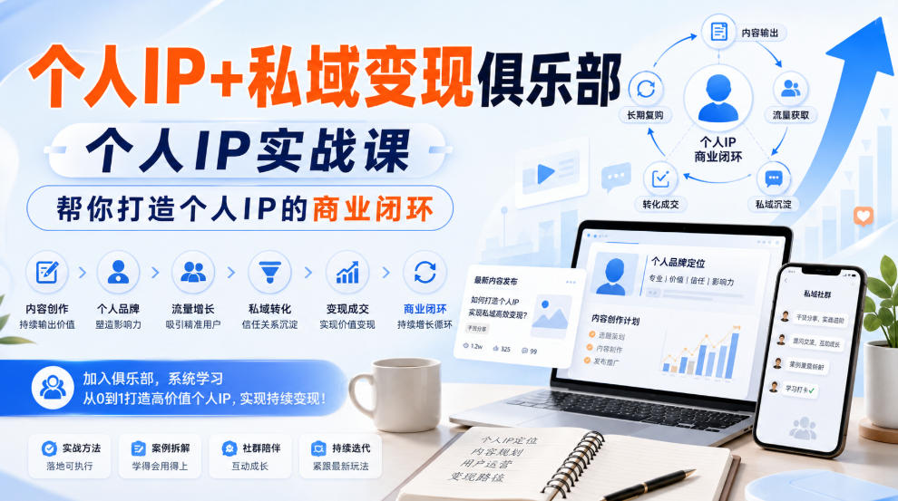 个人IP+私域变现俱乐部，个人IP实战课，帮你打造个人IP的商业闭环-知创网