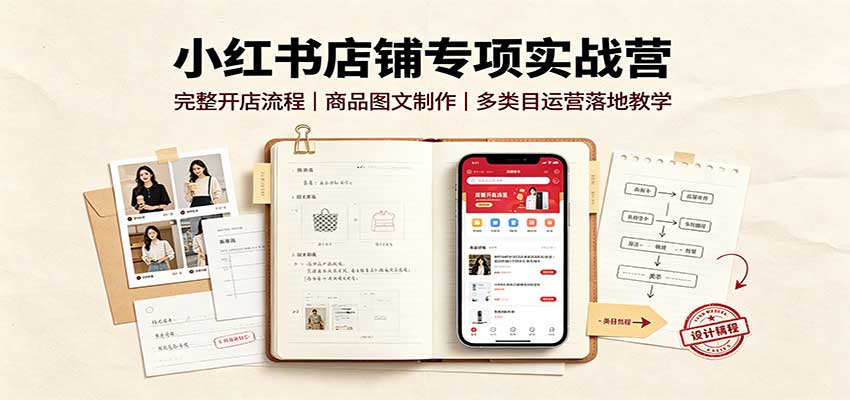 小红书店铺专项实战营：完整开店流程，商品图文制作，多类目运营落地教学-知创网