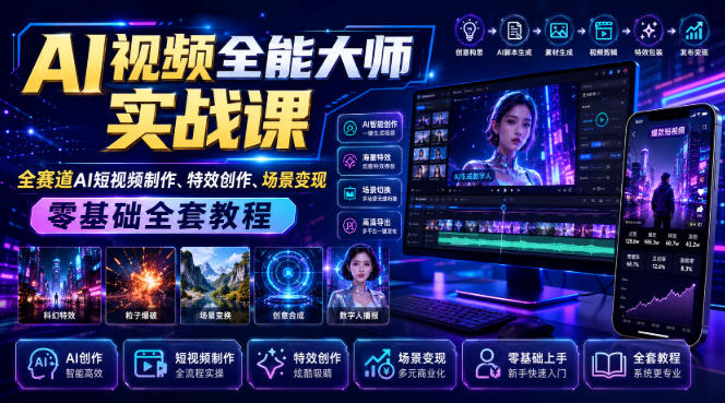 AI视频全能大师实战课|全赛道AI短视频制作、特效创作、场景变现零基础全套教程-知创网