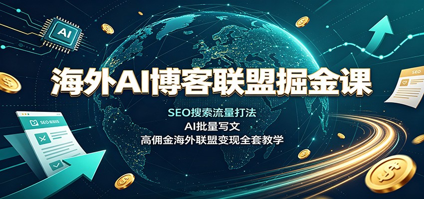 海外AI博客联盟掘金课：SEO搜索流量打法，AI批量写文，高佣金海外联盟变现全套教学-知创网
