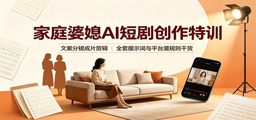 家庭婆媳AI短剧创作特训:文案分镜成片剪辑,全套提示词与平台潜规则干货-知创网