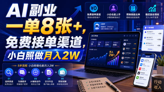 AI副业一单8张+,免费接单渠道,小白照做月入2W【揭秘】-知创网