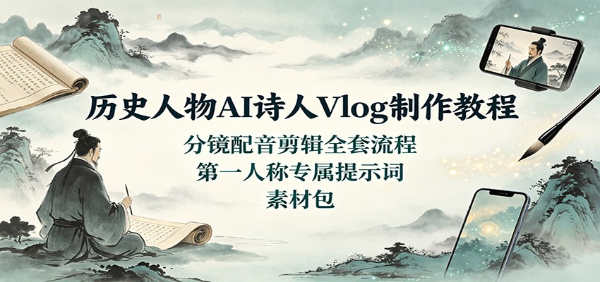 历史人物AI诗人Vlog制作教程：分镜配音剪辑全套流程，第一人称专属提示词素材包-知创网