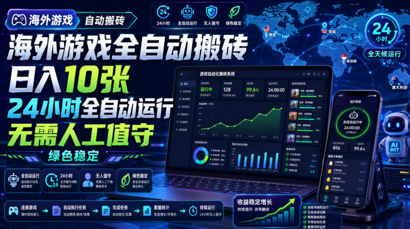 海外游戏全自动搬砖，日入10张，24小时全自动运行，无需人工值守，绿色稳定！【揭秘】-知创网