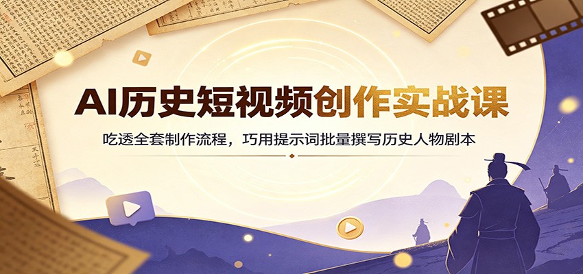 AI历史短视频创作实战课：吃透全套制作流程，巧用提示词批量撰写历史人物剧本-知创网
