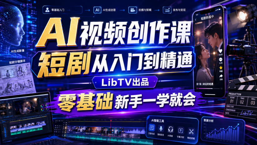 AI视频创作课，短剧从入门到精通，LibTV出品，零基础新手一学就会-知创网