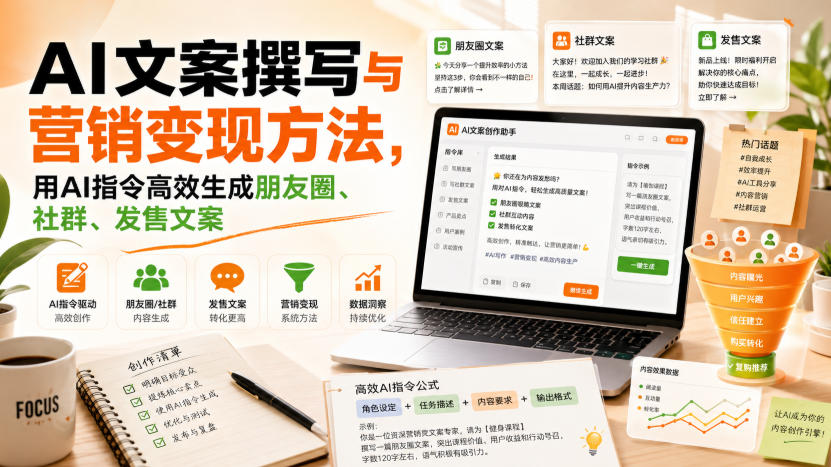 AI文案撰写与营销变现方法，用AI指令高效生成朋友圈、社群、发售文案-知创网