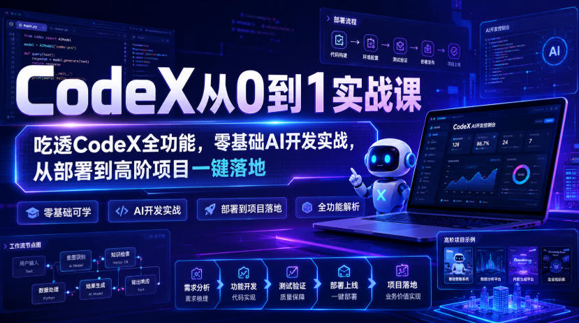 CodeX从0到1实战课,吃透CodeX全功能,零基础AI开发实战,从部署到高阶项目一键落地-知创网