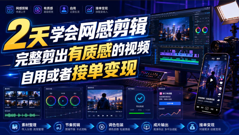 2天学会网感剪辑，完整剪出有质感的视频，自用或者接单变现-知创网