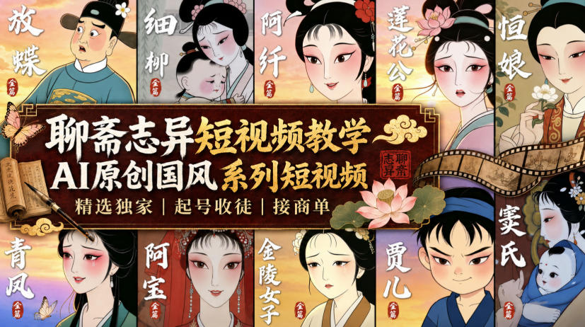 聊斋志异短视频教学，AI原创国风系列短视频，精选独家丨起号收徒丨接商单-知创网
