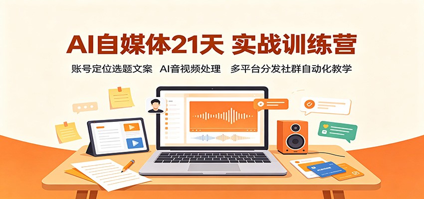 AI自媒体21天实战训练营:账号定位选题文案,AI音视频处理,多平台分发社群自动化教学-知创网
