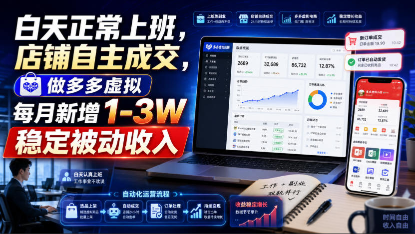 白天正常上班，店铺自主成交，做多多虚拟每月新增1-3W稳定被动收入【揭秘】-知创网
