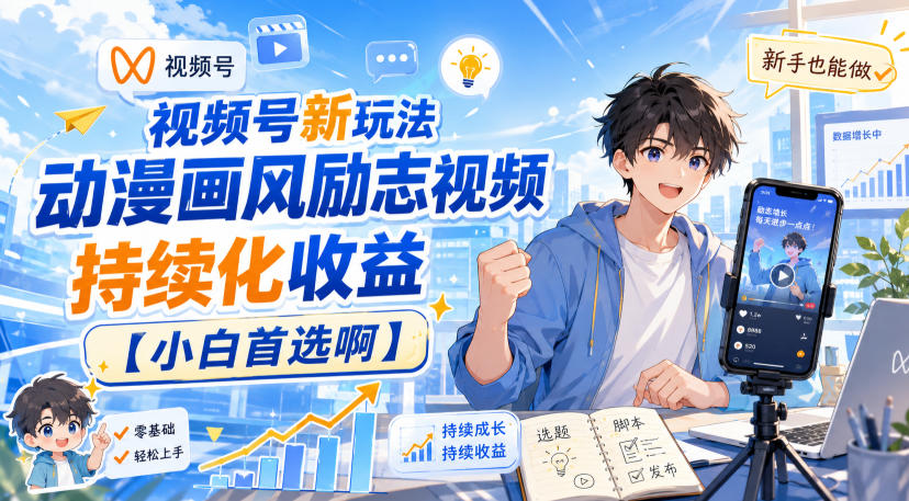 视频号新玩法动漫画风励志视频，持续化收益【小白首选啊】-知创网