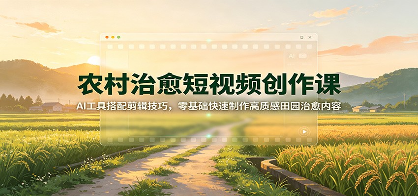 农村治愈短视频创作课:AI工具搭配剪辑技巧,零基础快速制作高质感田园治愈内容-知创网