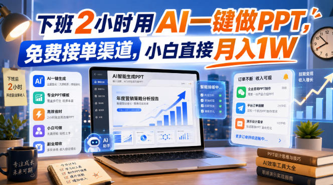 下班2小时用AI一键做PPT，免费接单渠道，小白直接月入1W【揭秘】-知创网