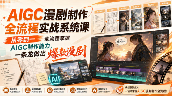 AIGC漫剧制作全流程实战系统课，从零到一全流程掌握AIGC制作能力，一条龙做出爆款漫剧-知创网