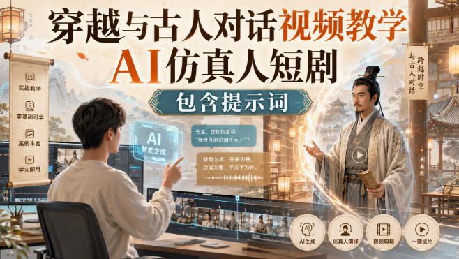 穿越与古人对话视频教学，AI仿真人短剧，包含提示词-知创网