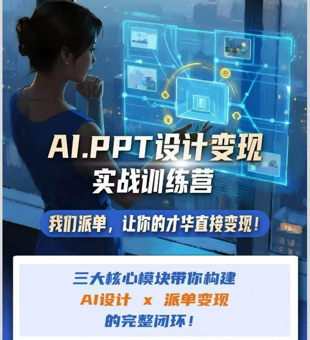 AI+PPT设计变现实战训练营，我们派单，让你的才华直接变现，三大核心模块带你构建Al设计x派单变现的完整闭环-知创网
