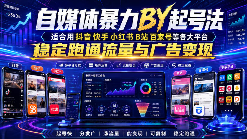 自媒体暴力搬运起号法，适合用抖音快手小红书B站百家号等各大平台，稳定跑通流量与广告变现-知创网