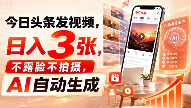 今日头条发视频,日入3张,不露脸不拍摄,AI自动生成-知创网