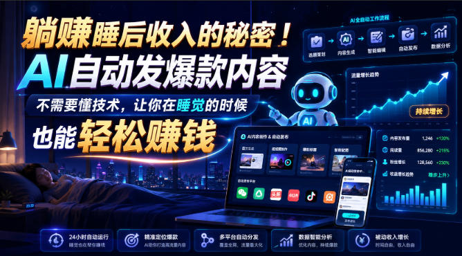 躺賺睡后收入的秘密！AI自动发爆款内容，不需要懂技术，让你在睡觉的时候也能轻松賺钱【原创双语字幕】-知创网