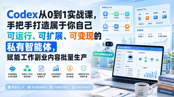Codex从0到1实战课，手把手打造属于你自己可运行、可扩展、可变现的私有智能体，赋能工作副业内容批量生产-知创网