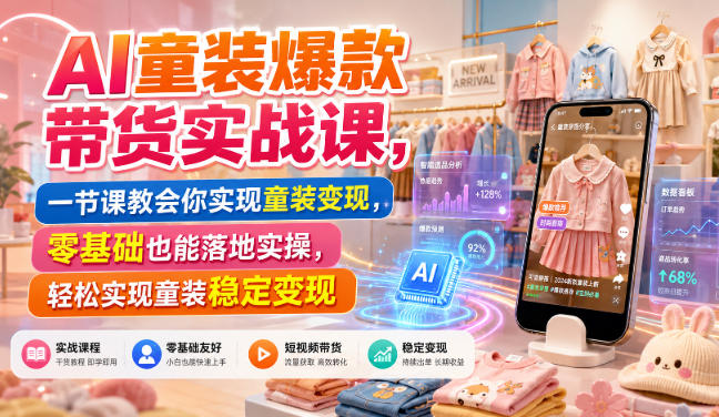 AI童装爆款带货实战课，一节课教会你实现童装变现，零基础也能落地实操-知创网