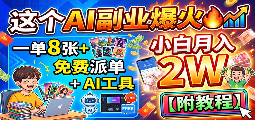 这个AI副业爆火！一单8张+，免费派单+AI工具，小白月入2W【附教程】-知创网