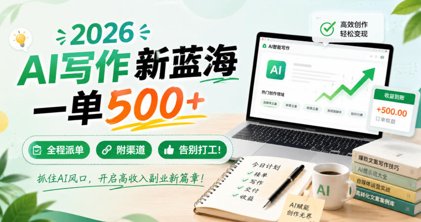 2026 AI写作新蓝海，一单500+，全程派单，附渠道，告别打工！【揭秘】-知创网