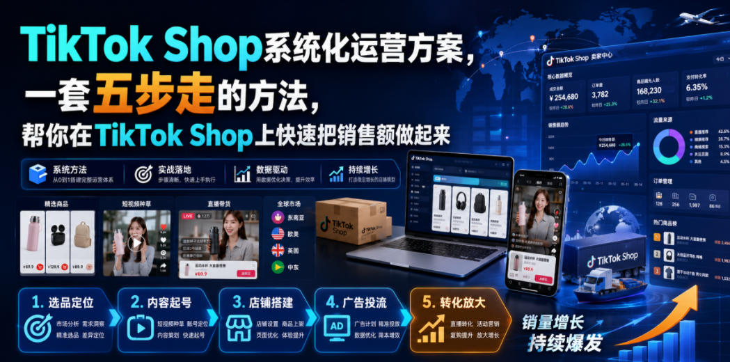 TikTok Shop系统化运营方案,一套五步走的方法,帮你在TikTok Shop上快速把销售额做起来【原创双语字幕】-知创网