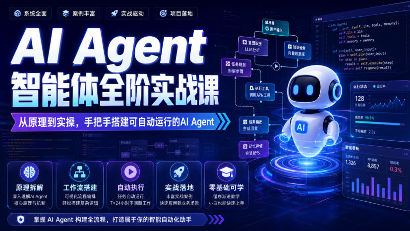 AI Agent智能体全阶实战课，从原理到实操，手把手搭建可自动运行的AI Agent-知创网