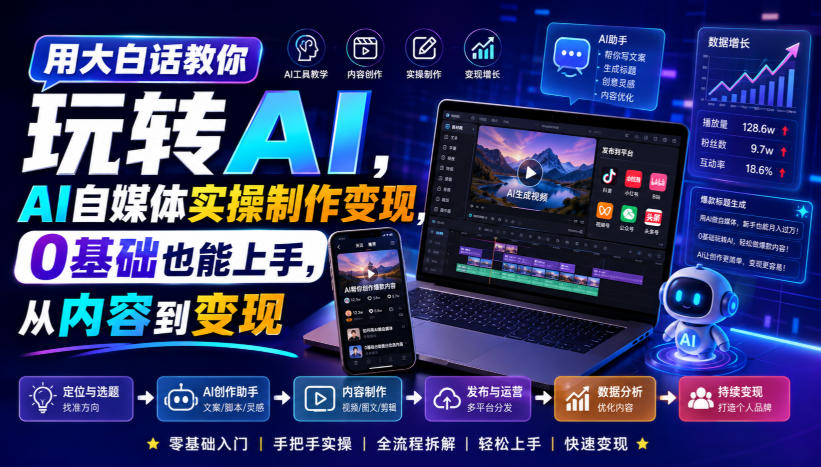 用大白话教你玩转AI，AI自媒体实操制作变现，0基础也能上手，从内容到变现-知创网
