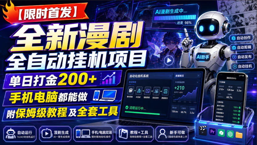 【限时首发】全新漫剧全自动挂G项目,单日打金200+,手机电脑都能做,附保姆级教程及全套工具【揭秘】-知创网