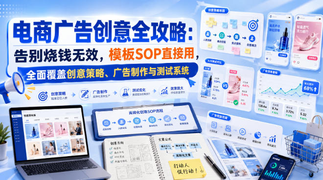 电商广告创意全攻略:告别烧钱无效,模板SOP直接用,全面覆盖创意策略、广告制作与测试系统【原创双语字幕】-知创网