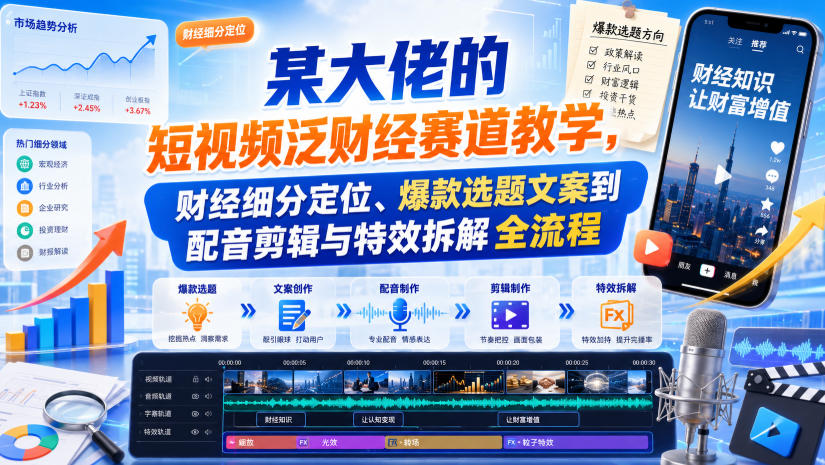 某大佬的短视频泛财经赛道教学，财经细分定位、爆款选题文案到配音剪辑与特效拆解全流程-知创网