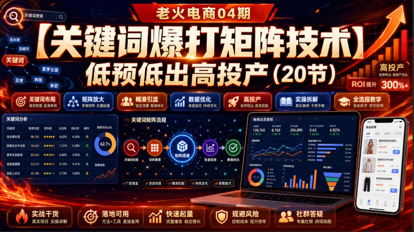 老火电商04期:【关键词爆打矩阵技术】低预低出高投产(20节)-知创网