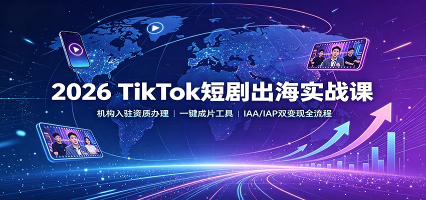 2026 TikTok短剧出海实战课:机构入驻资质办理,一键成片工具,IAA/IAP双变现全流程-知创网