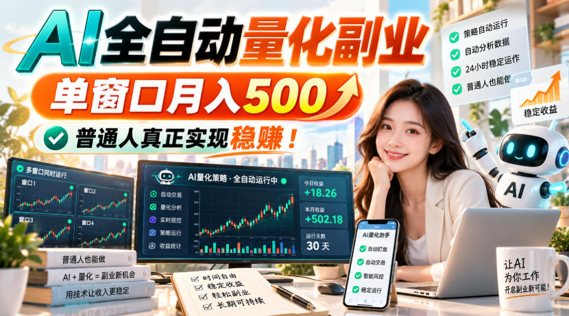 （20735期）AI全自动量化副业，单窗口月入500，普通人真正实现稳赚！-知创网