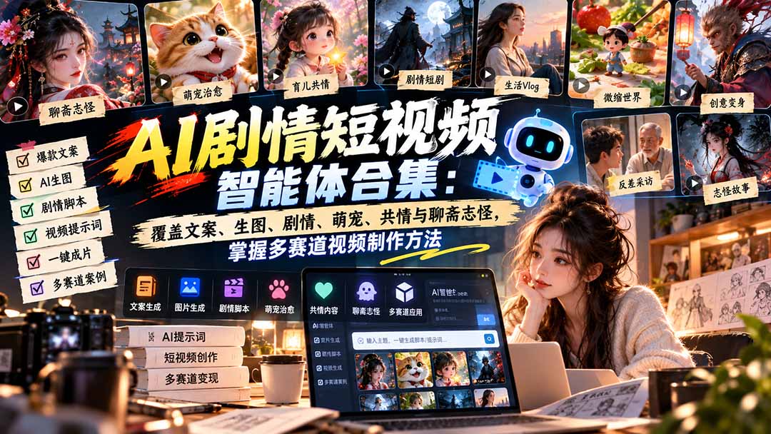 （20644期）【无水印】AI剧情短视频智能体合集：覆盖文案、生图、剧情、萌宠、共情与聊斋志怪，掌握多赛道视频制作方法-知创网