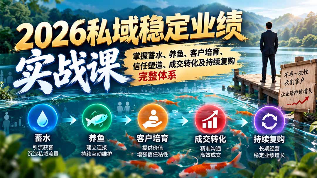（20710期）2026私域稳定业绩实战课：掌握蓄水、养鱼、客户培育、信任塑造、成交转化及持续复购完整体系-知创网