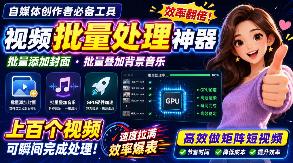 （20399期）视频批量加封面，把封面添加到视频第一帧，不用剪辑软件批量添加-知创网