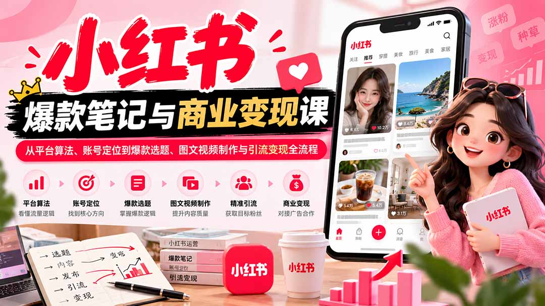 （20709期）2026小红书爆款笔记与商业变现课：从平台算法、账号定位到爆款选题、图文视频制作与引流变现全流程-知创网