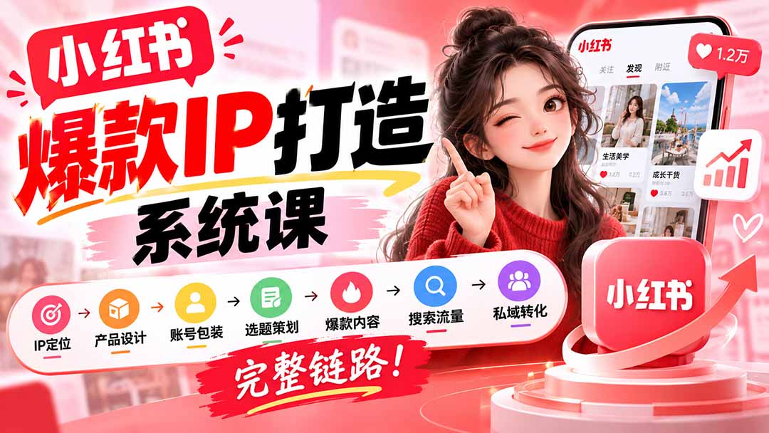（20711期）【无水印】小红书爆款IP打造课：IP定位→产品设计→账号包装→选题策划→爆款内容→搜索流量→私域转化，完整链路-知创网