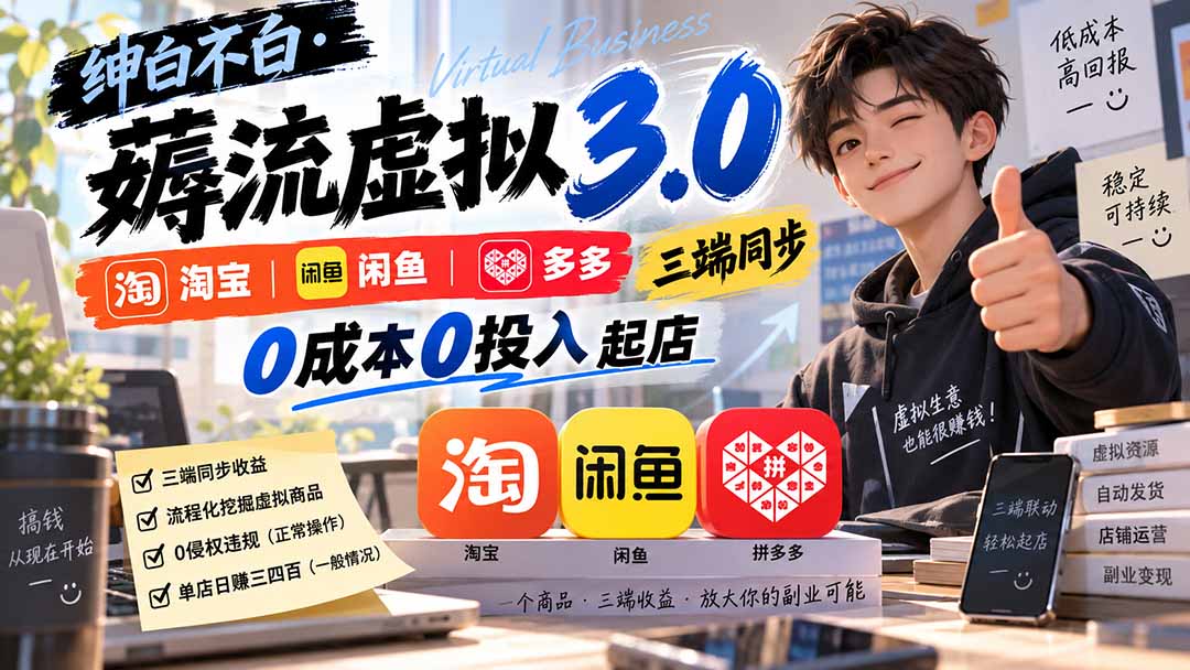 （20400期）绅白不白·薅流虚拟3.0丨淘宝闲鱼多多三端同步丨0成本0投入起店（更新）-知创网