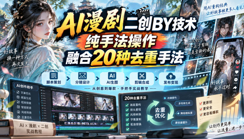 AI漫剧二创搬运技术,纯手法操作,融合20种去重手法-知创网