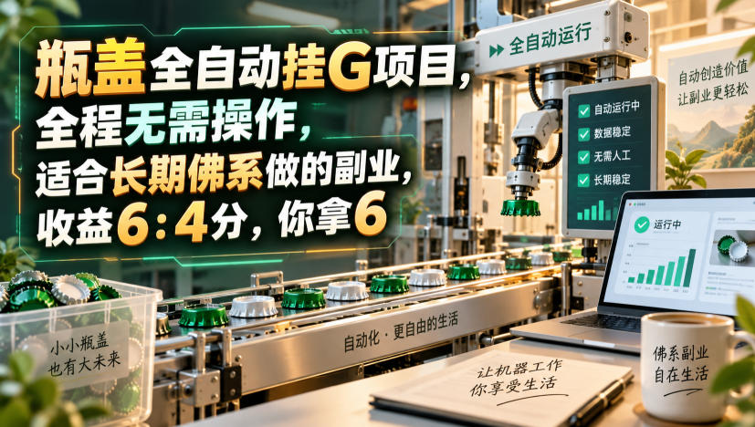 瓶盖全自动挂G项目，全程无需操作，适合长期佛系做的副业，收益6：4分，你拿6【揭秘】-知创网